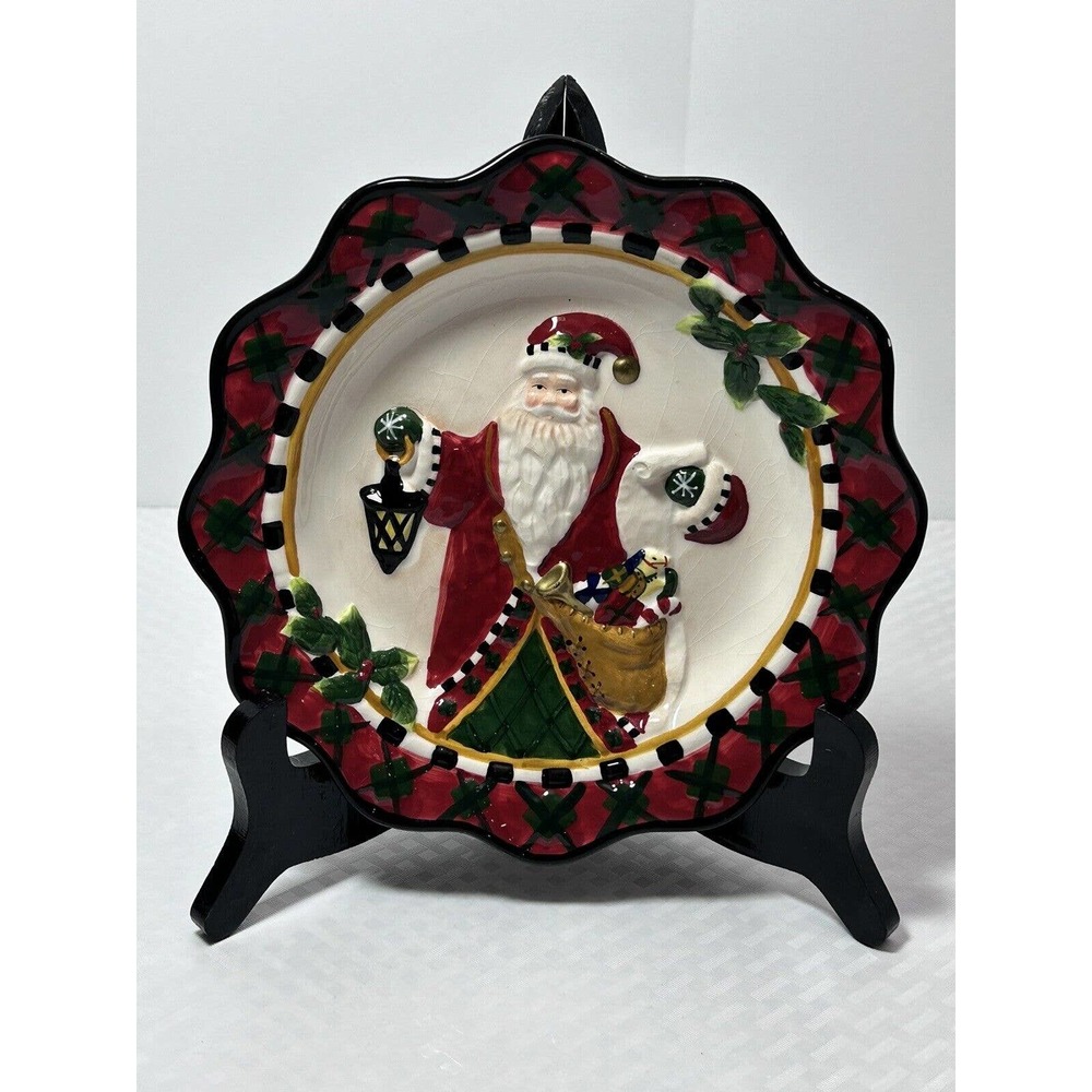 Vintage‎ Santa Holiday Decor Plate With Toy Bag & List